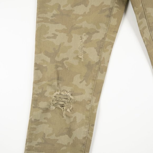 ZARA Basic Denim army green camo print distressed skinny jeans size 2 - Picture 6 of 10